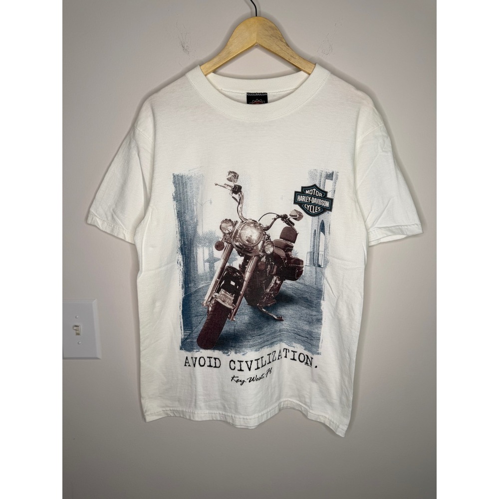 Vintage 90s 1997 Harley Davidson Avoid Civilization Key West T-Shirt Size Medium